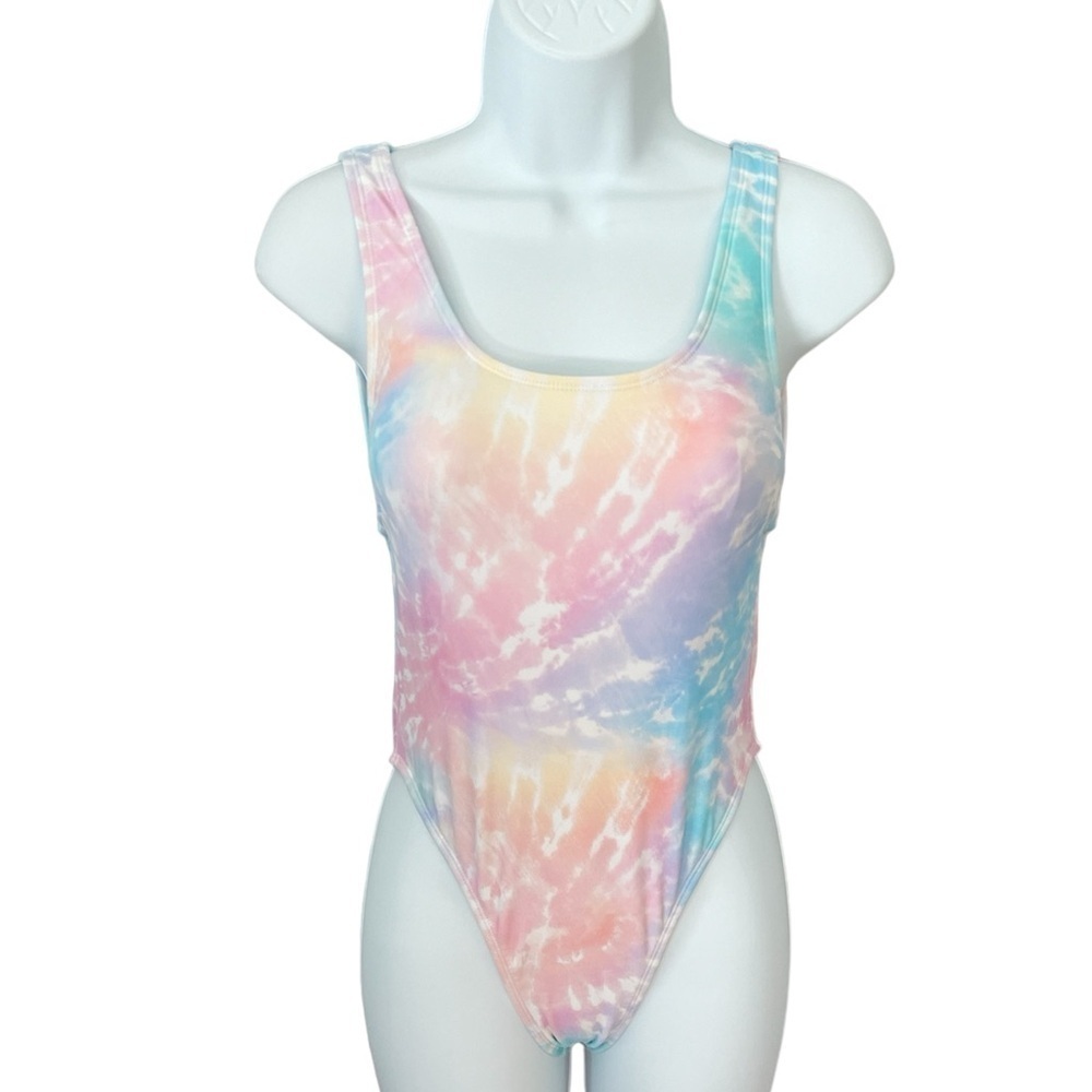 Xhilaration pastel tie-dye high leg sexy open back one piece swimsuit size small
